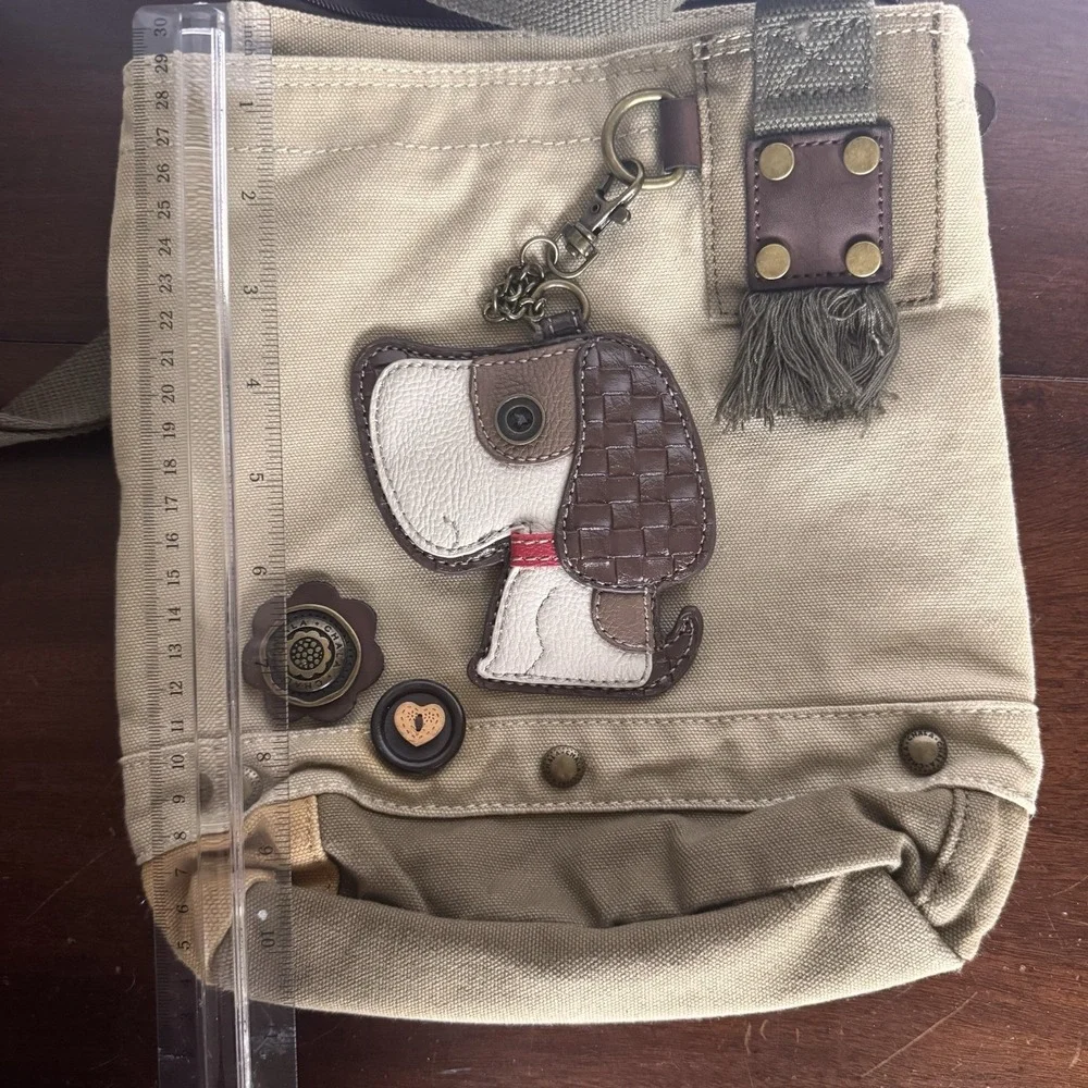 Chala Purse Handbag Sand Canvas Crossbody with Key Chain Tote Bag Puppy Dog
